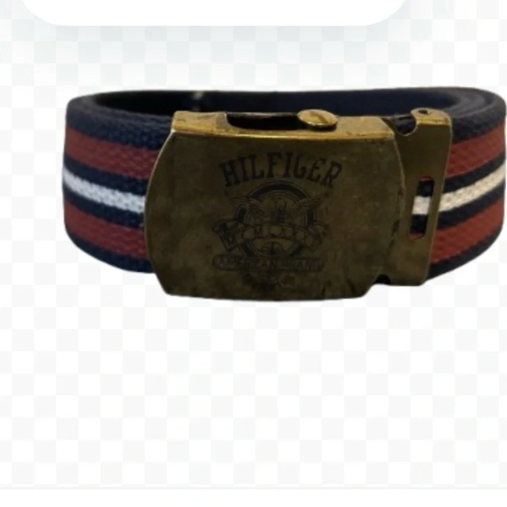 Tommy Hilfiger Belt with Brass Buckle and Tricolor Stripes
